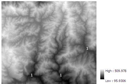 <strong>Below is a DEM. Which landform is at Locations labelled as 1? g  </strong> A) hill tops B) ridges C) valleys D) steep slopes <div style=padding-top: 35px> 