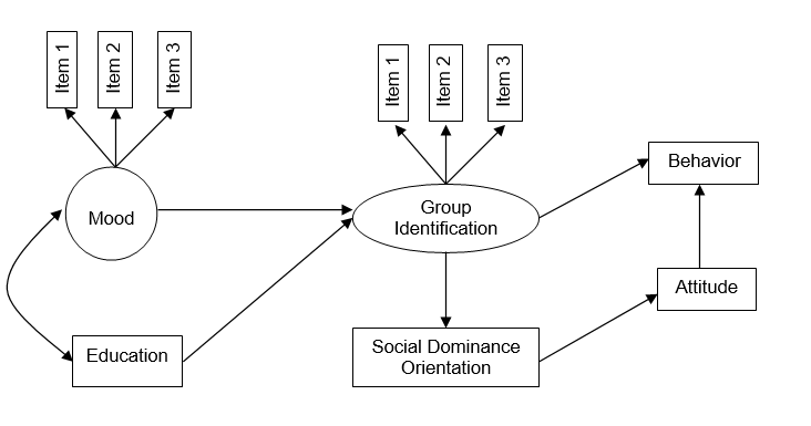 For the following structural equation model, list the possible direct and indirect effects.
