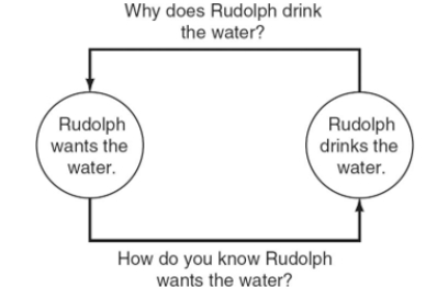 What's the name of the kind of reasoning involved in the diagram pictured below, and what is an alternative explanation of Rudolph's drinking?