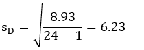 α = .02 df = 23 t = ±2.5      LL = 8 - (2.5)(1.27) = 4.82 and UL = 8 + (2.5)(1.27) = 11.18
