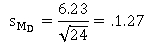 α = .02 df = 23 t = ±2.5      LL = 8 - (2.5)(1.27) = 4.82 and UL = 8 + (2.5)(1.27) = 11.18