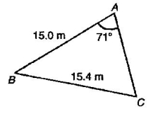 A triangular plot of land ABC is shown in Figure RT16.1. Solve the triangle and determine its area. Figure RT16.1