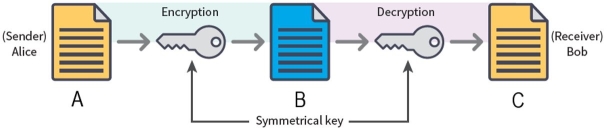 <strong>Reviewing the illustration below. Which word fits best for C? </strong> A) Encrypted text B) Simple text C) Plain text D) Cipher text