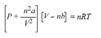 The van der Waals equation of state for a real gas is At what pressure will 1.00 mole of CH<sub>4</sub> be in a 10.0 L container at 298 K, assuming that CH<sub>4</sub> is a real gas?(van der Waals constants for CH<sub>4</sub> are a = 2.253 L<sup>2</sup> atm mol<sup>-2</sup>, b = 0.04278 L mol<sup>-1</sup>)