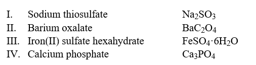 Select the examples in which the formulas do not correctly match the names of the compounds indicated. Hint: Write the correct name of each formula without looking at the names and then compare it to the choices.