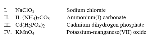 Select the examples in which the names do not correctly match the formulas of the compounds indicated. Hint: Write the correct name of each formula without looking at the names and then compare it to the choices.