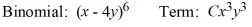 <strong>Find the coefficient, C, of the term in the binomial expansion. </strong> A) -1280 B) 1280 C) 64 D) -64