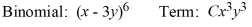 Find the coefficient, C, of the term in the binomial expansion.