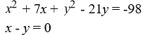 <strong>Solve the system of equations by applying the substitution method. </strong> A) (7, 7) B) (-7, -7) C) (2, 2), (-7, -7) D) no solution