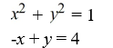 <strong>Graph each equation and find the point(s) of intersection. </strong> A) (-4, 0) B) (0, 4) C) (0, 1) D) no solution