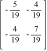 Determine if B is the multiplicative inverse of A using = I. A = and B =