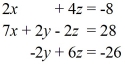 Solve the system of linear equations for x, y, and z using Gauss-Jordan elimination.
