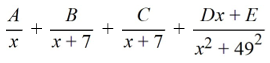 <strong>Select the form of the partial fraction decomposition for the given rational expression. Do not solve for the constants. </strong> A) B) C) D)