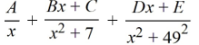<strong>Select the form of the partial fraction decomposition for the given rational expression. Do not solve for the constants. </strong> A) B) C) D)