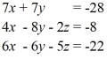 Solve the system of linear equations for x, y, and z.  
