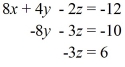 Solve the system of linear equations for x, y, and z.  