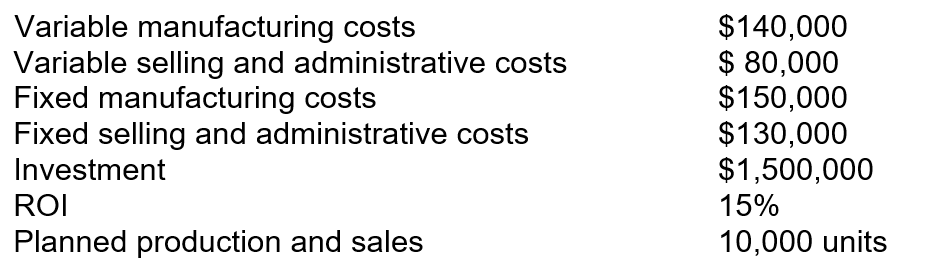Timberland Boot Company has the following information concerning its work-boots: a. What is the total cost per pair of work boots? b. What is the ROI per pair of work boots? c. What is the markup percentage per pair of work boots? d. What is the selling price per pair of work boots assuming Timberland uses a cost-plus pricing model? e. If the current market price per pair of work boots is $70, what is the target cost for Timberland Boot Company?