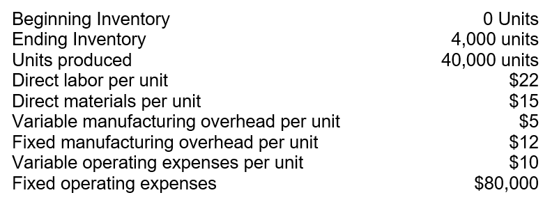 <strong>The following information applies to Hawks Corporation: Using absorption costing, how much will the per unit product cost be?</strong> A)$42. B)$52. C)$54. D)$81.
