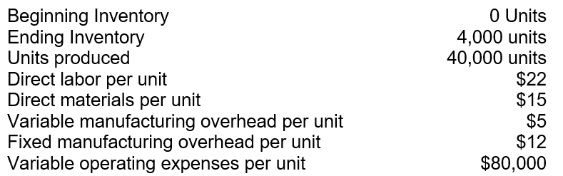 The following information applies to Hawks Corporation: Using absorption costing, what will Hawks record as operating income if the units were sold for $95 each and assuming no variances were reported?