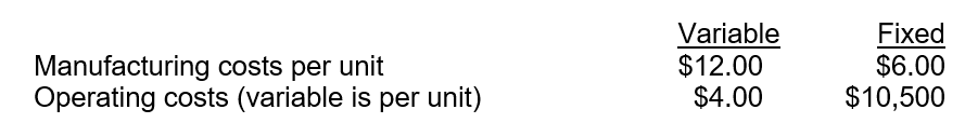 <strong>During 2025, inventory increased by 7,000 units. The following information for the company is available: If the company uses absorption costing rather than variable costing, the effect on operating income would be a</strong> A)$42,000 decrease. B)$42,000 increase. C)$52,500 increase. D)$52,500 decrease.