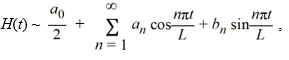 Consider the following periodic function with period 6: H(t) = H(t + 12) = H(t) The Fourier series representation for H(t) has the form where 12 is the period of H(t). What is the coefficient ? Express your answer as a simplified fraction.