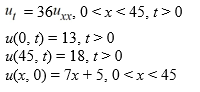<strong>The ends of a rod 45 cm in length are connected to reservoirs that maintain the temperature at 13°C at x = 0 and 18°C at x = 45. The initial boundary value problem governing how heat conducts through the rod is as follows: What is the transient temperature w(x, t) portion of the solution of the initial value boundary value problem?</strong> A) B) C) D)