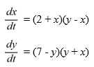 <strong>Consider the following nonlinear system: Which of the following is a critical point of this nonlinear system? Select all that apply.</strong> A) (2, -2) B) (-7, -7) C) (2, 7) D) (-2, 2) E) (-2, 7) F) (-7, 7) G) (7, 7) H) (0, 0)