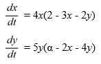 <strong>Suppose ? is a positive real parameter. Consider this competing species model: Which of these are critical points for this system? Select all that apply.</strong> A) \left(0, \frac{2}{\alpha}\right) B) (0,0) C) \left(\frac{2}{\alpha}, 0\right) D) \left(0, \frac{\alpha}{2}\right) E) \left(\frac{2}{3}, 0\right) F) \left(\frac{3}{2}, 0\right) G) \left(\alpha-2, \frac{-3 \alpha-8}{2}\right) H) \left(-\alpha+2, \frac{-3 \alpha-8}{2}\right) I) \left(2-\alpha, \frac{3 \alpha+8}{2}\right)