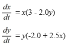 <strong>Consider the following Lotka-Volterra system of equations: Which of these statements are true? Select all that apply.</strong> A) The solution trajectories all spiral away from the point \left(-\frac{4}{5},-\frac{3}{2}\right) as t \rightarrow \infty B) The solution trajectories are closed curves encircling the point \left(\frac{4}{5}, \frac{3}{2}\right) . C) The point \left(\frac{3}{2}, \frac{4}{5}\right) is an unstable node. D) The predator and prey populations exhibit a cyclic variation. E) The origin is a saddle point. F) The period of the solution trajectories is \frac{2 \pi}{\sqrt{6.0}}