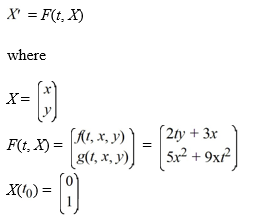 Consider the system of initial value problems given by This problem can be expressed using matrix notation as When using the Euler method with h = 0.1, = ________