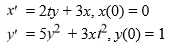 Consider the system of initial value problems given by This problem can be expressed using matrix notation as where When using the Euler method with h = 0.1, t<sub>2</sub> = ________