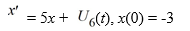 <strong>Find the Laplace transform of the solution x(t) of the following initial value problem </strong> A) \frac{-3}{s-5}+\frac{e^{-6 s}}{s(s-5)} B) \frac{-3}{s+5}+\frac{e^{-6 s}}{s(s+5)} C) -\frac{-3}{s-5}+\frac{e^{6 s}}{s(s-5)} D) \frac{-3}{s+5}+\frac{e^{6 s}}{s(s+5)}