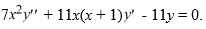 Consider the second-order differential equation: . Write out the first three terms of the solution corresponding to the nonpositive root of the indicial equation. Y<sub>2</sub> (x) ≈ ________