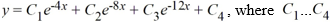 <strong>For which of the following homogeneous differential equations is the general solution given by are arbitrary real constants?</strong> A) y^{\prime \prime \prime}+-24 y^{\prime \prime}-176 y^{\prime}+-384 y=0 B) y^{\prime \prime \prime}--24 y^{\prime \prime}+176 y^{\prime}--384 y=0 C) y^{(4)}+-24 y^{\prime \prime \prime}-176 y^{\prime \prime}+-384 y^{\prime}=0 D) y^{(4)}--24 y^{\prime \prime \prime}+176 y^{\prime \prime}--384 y^{\prime}=0