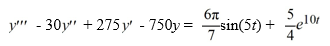 <strong>What is the form of a particular solution of the following nonhomogeneous differential equation? All capital letters in the choices represent arbitrary real constants.</strong> A) (A t+B) e^{5 t}+(C t+D) e^{10 t} B) A e^{5 t} \sin (5 t)+B e^{5 t} \cos (5 t)+C e^{10 t} C) e^{5 t}(A \sin (5 t)+B \cos (5 t))+C e^{10 t}+D t D) A \sin (5 t)+B \cos (5 t)+(C t+D) e^{10 t}