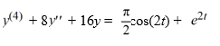 What is the form of a particular solution of the following nonhomogeneous differential equation? Use capital letters A, B, C, ... to represent arbitrary real constants. Do not actually solve for the constants.