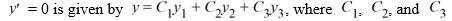 Consider the following third-order nonhomogeneous differential equation: Compute the Wronskian, W(t), for the set of functions Y<sub>1</sub> ,Y<sub>2</sub> , and Y<sub>3</sub> that form a fundamental set and are such that the general solution of the corresponding homogeneous equation + 36 are arbitrary real constants.