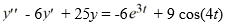 <strong>Consider this second-order nonhomogeneous differential equation: Which of the following is the form of the solution of the corresponding homogeneous differential equation? Here, C<sub>1</sub> and C<sub>2</sub> are arbitrary real constants.</strong> A) y(t)=C_{1} e^{3 t}(\sin (4 t)+\cos (4 t))+C_{2} B) y(t)=C_{1} e^{4 t}\left(\sin (3 t)+C_{2} e^{4 t}(\cos (3 t)\right. C) y(t)=C_{1} e^{4 t}(\sin (3 t)+\cos (3 t))+C_{2} D) y(t)=C_{1} e^{3 t}\left(\sin (4 t)+C_{2} e^{3 t}(\cos (4 t)\right.