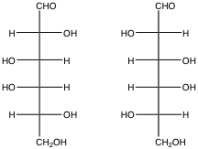 <strong>Which of the following best describes the relationship between the following molecules? </strong> A) epimers B) anomers C) diastereomers D) pentoses E) one is a D sugar, one is an L sugar