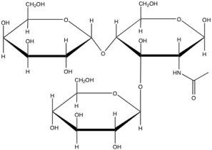 <strong>What glycosidic bonds are seen in the following portion of an N-linked oligosaccharide? Abbreviations: galactose: Gal; glucose: Glu; N-acetylglucosamine: NAG </strong> A) F \alpha (1 \rarr 4) between Gal and NAG; \beta (1 \rarr 6) between Glu and NAG B) \beta (1 \rarr 4) between Gal and NAG; \alpha (1 \rarr 3) between Glu and NAG C) \beta (1 \rarr 3) between Gal and NAG; \alpha (1 \rarr 4) between Glu and NAG D) \alpha (1 \rarr 4) between Gal and NAG; \beta (1 \rarr 3) between Glu and NAG E) \beta (1 \rarr 4) between Gal and NAG; \beta (1 \rarr 3) between Glu and NAG