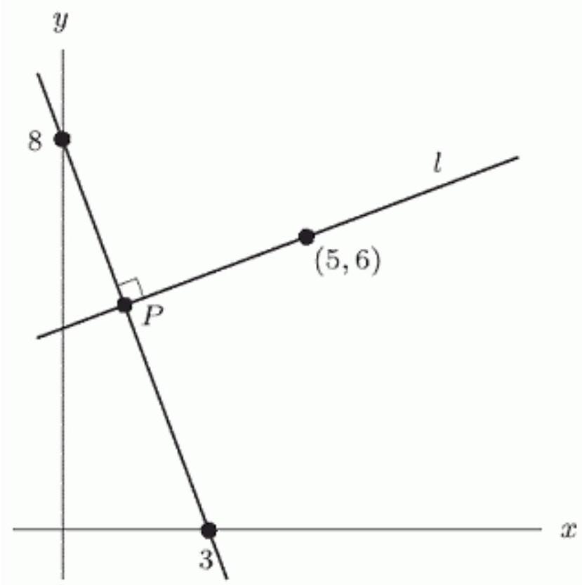 Find the x -coordinate of the point \mathrm{P} shown in the following figure. Round to 3 decimal places.