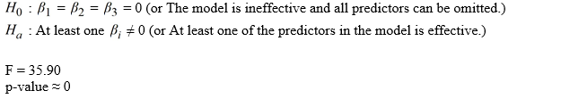    There is very strong evidence that at least one of the predictors in the model is effective for explaining the GPA of students at this university.