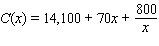 The function given below gives the cost to manufacture x items. Estimate (using h = 0.0001)the instantaneous rate of change of the total cost at the production level . Select your answer rounded to the nearest tenth.