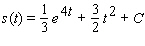 <strong>The velocity of a particle moving in a straight line is given by   . Find an expression for the position   after a time   .</strong> A)   B)   C)   D)   E)   <div style=padding-top: 35px> 