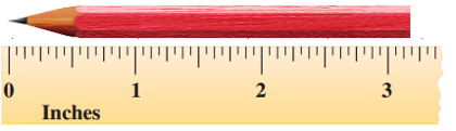 <strong>Find the length of the pencil. </strong> A) 3 \frac { 3 } { 16 } inches B) 3 inches C) \frac { 3 } { 16 } inches D) 3 \frac { 1 } { 2 } inches