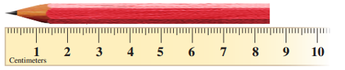 <strong>Find the length of the pencil. </strong> A) 85 mm B) 80 mm C) 8 cm D) 8 mm