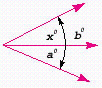 <strong>In the figure below, angle a = 34 ^ { \circ } and angle b = 68 ^ { \circ } . What is the measure of angle x ? </strong> A) 34 B) 40.5 C) 27.5 D) 129.5 E) none of these
