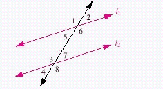 <strong>Using the figure below, find \angle 8 if l _ { 1 } is parallel to l _ { 2 } with \angle 2 = 18 ^ { \circ } . </strong> A) 161 ^ { \circ } B) 162 ^ { \circ } C) 71 ^ { \circ } D) 18 ^ { \circ } E) none of these
