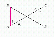 <strong>Refer to the rectangle ABCD , shown below, where m ( \angle 4 ) = 18 ^ { \circ } . </strong> A) m ( \angle 1 ) = 72 ^ { \circ } , m ( \angle 2 ) = 72 ^ { \circ } and m ( \angle 3 ) = 18 ^ { \circ } B) m ( \angle 1 ) = 18 ^ { \circ } , m ( \angle 2 ) = 72 ^ { \circ } and m ( \angle 3 ) = 18 ^ { \circ } C) m ( \angle 1 ) = 72 ^ { \circ } , m ( \angle 2 ) = 18 ^ { \circ } and m ( \angle 3 ) = 72 ^ { \circ } D) m ( \angle 1 ) = 18 ^ { \circ } , m ( \angle 2 ) = 18 ^ { \circ } and m ( \angle 3 ) = 72 ^ { \circ }