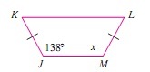 <strong>Refer the trapezoid shown below. Find x . </strong> A) 42° B) 138° C) 142° D) 125°